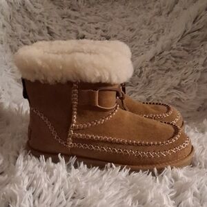 UGG Chestnut Suede Boots with Sheepskin Cuff